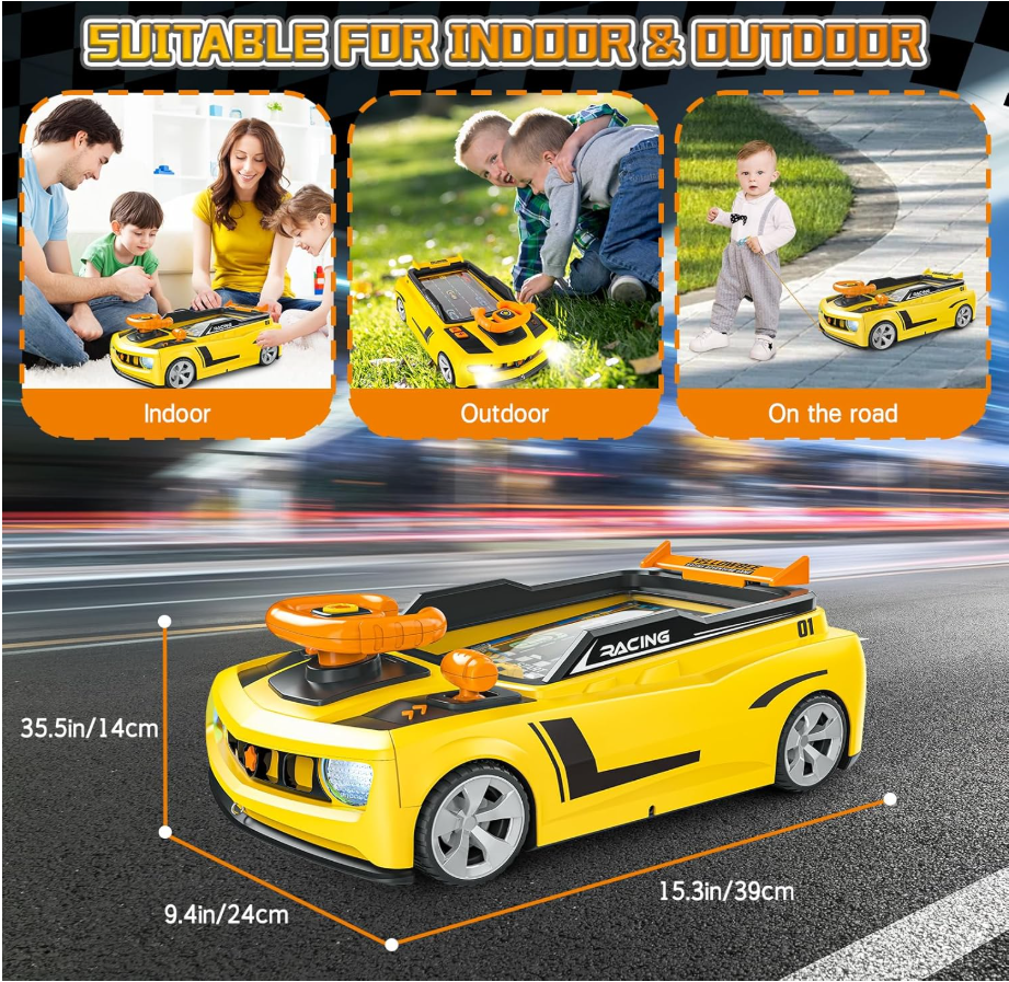 acing Adventure Car Steering Wheel Toy with Music and Light, Kids Simulation Driving Racing Car Game,Educational Birthday Gift for Boy Girl Toddler Age 3 4 5 6 7 8