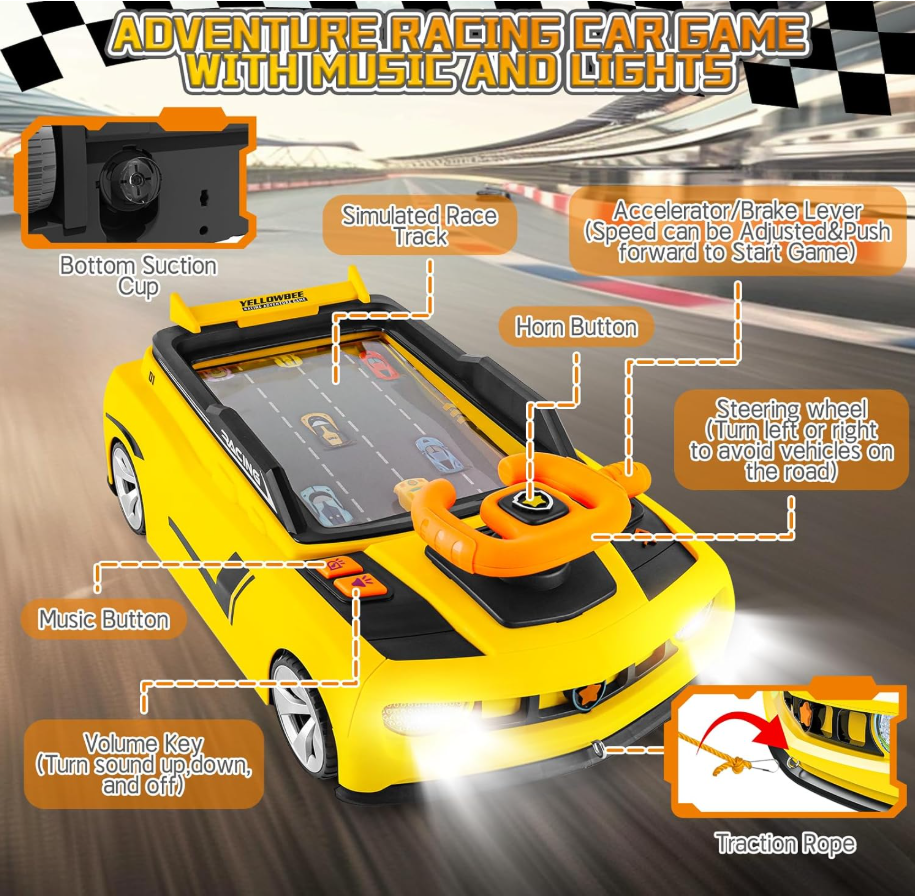 acing Adventure Car Steering Wheel Toy with Music and Light, Kids Simulation Driving Racing Car Game,Educational Birthday Gift for Boy Girl Toddler Age 3 4 5 6 7 8