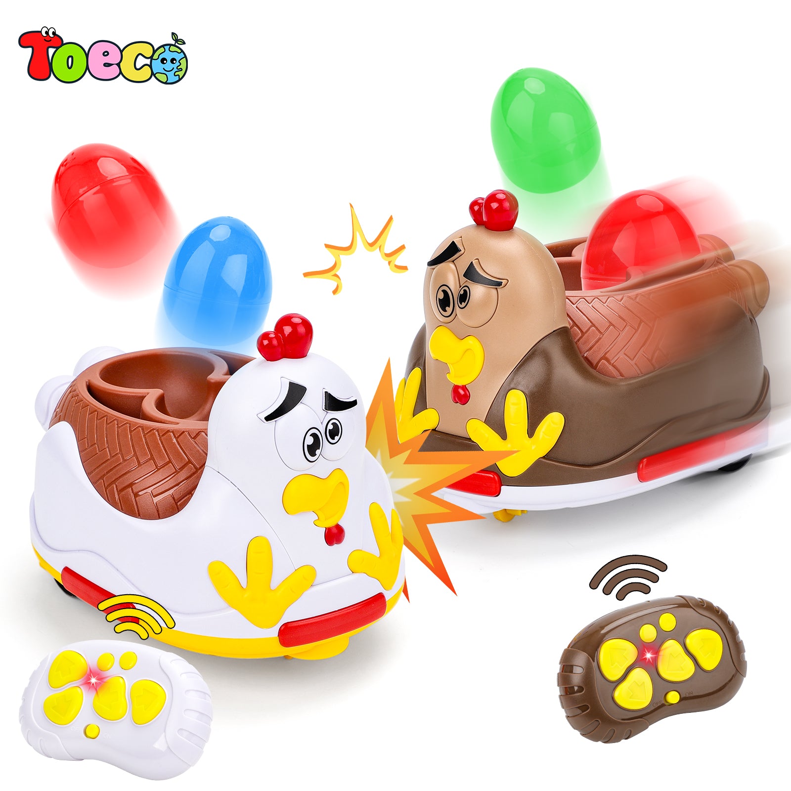 TOECO Remote Control Cartoon Car Scooter from 3 Years, Pack of 2 Remote Controlled Car with 2 Remote Controls, RC Racing Car Toy, Birthday Gift for Children Over 2 3 Years