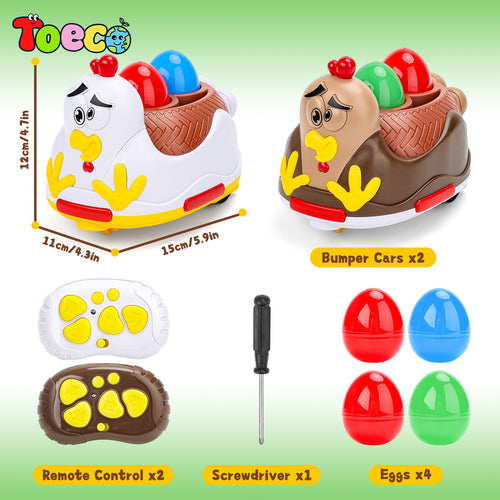 TOECO Remote Control Cartoon Car Scooter from 3 Years, Pack of 2 Remote Controlled Car with 2 Remote Controls, RC Racing Car Toy, Birthday Gift for Children Over 2 3 Years