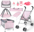 Baby Doll Stroller Crib Bed Nursery Role Play Set Baby Doll with Accessories and Play Mat,Travel Cot,Bouncer,Foldable Stroller and Travel Bag Gifts for Toddlers Girls Boys