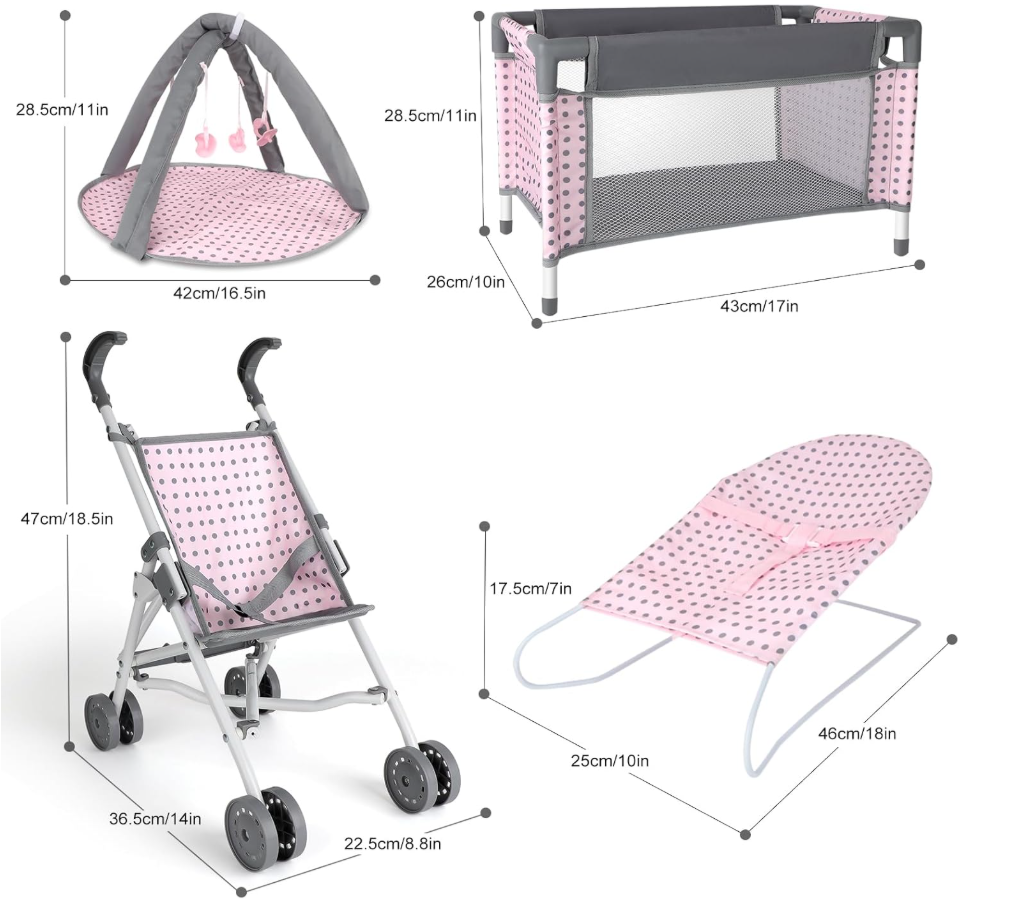 Baby Doll Stroller Crib Bed Nursery Role Play Set Baby Doll with Accessories and Play Mat,Travel Cot,Bouncer,Foldable Stroller and Travel Bag Gifts for Toddlers Girls Boys