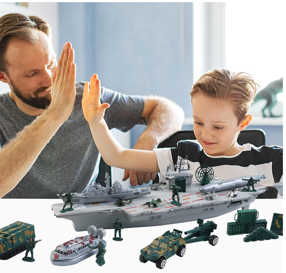 Aircraft Carrier Toy with Scale Model Warplanes Warships Military Vehicles Battleship Helicopter Planes Trucks Tank Army Men Toys for Kids Boys Girls 18 Inches