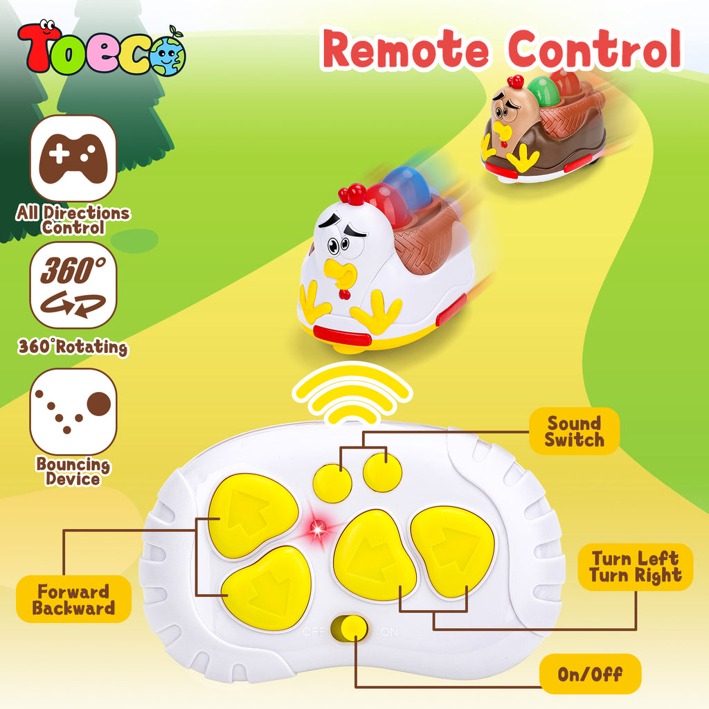 TOECO Remote Control Cartoon Car Scooter from 3 Years, Pack of 2 Remote Controlled Car with 2 Remote Controls, RC Racing Car Toy, Birthday Gift for Children Over 2 3 Years