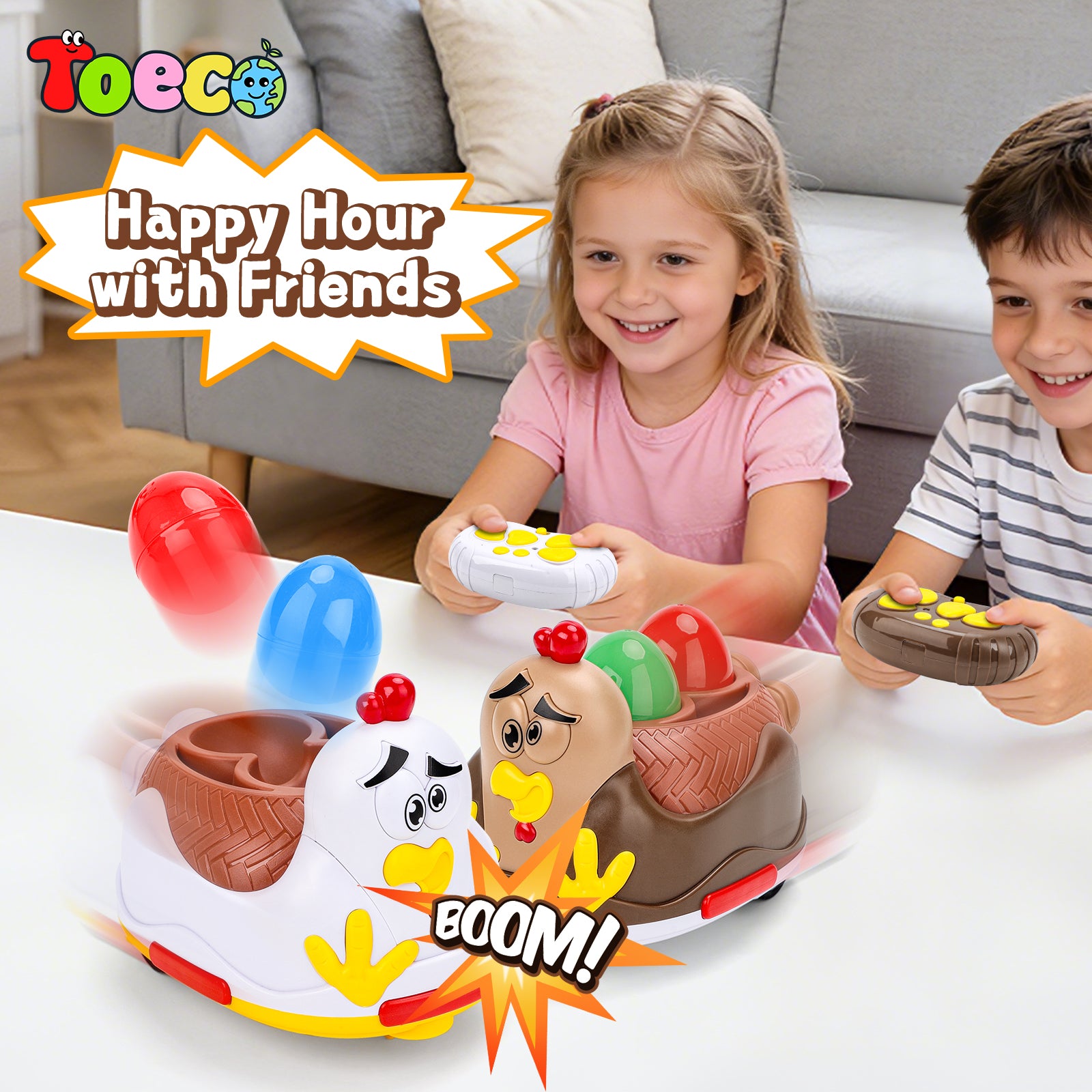 TOECO Remote Control Cartoon Car Scooter from 3 Years, Pack of 2 Remote Controlled Car with 2 Remote Controls, RC Racing Car Toy, Birthday Gift for Children Over 2 3 Years